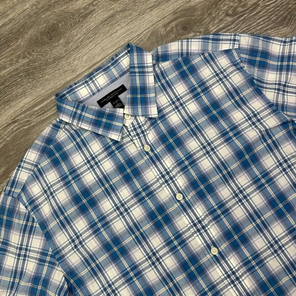 Banana Republic Soft Wash Dress Shirt Men's Large Blue Plaid Button Up Preppy - Picture 3 of 13